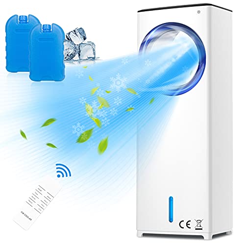 Climatizador Evaporativo Portátil, Enfriador de Aire, Humidificador, Ventilador 3 en 1, Diseño sin Aspas, 3 Modos y Velocidades, 3,5L, Control Dual, 1/2/4/8 H, para Habitaciones de hasta 20 ㎡